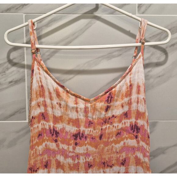 2X Forever 21 Orange White Tie Dye Maxi Sundress Spaghetti Straps Lined Rayon - Picture 2 of 8